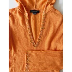 Christopher Fischer Cashmere Hooded Sweater Women S Orange Beaded Super Soft Y2K